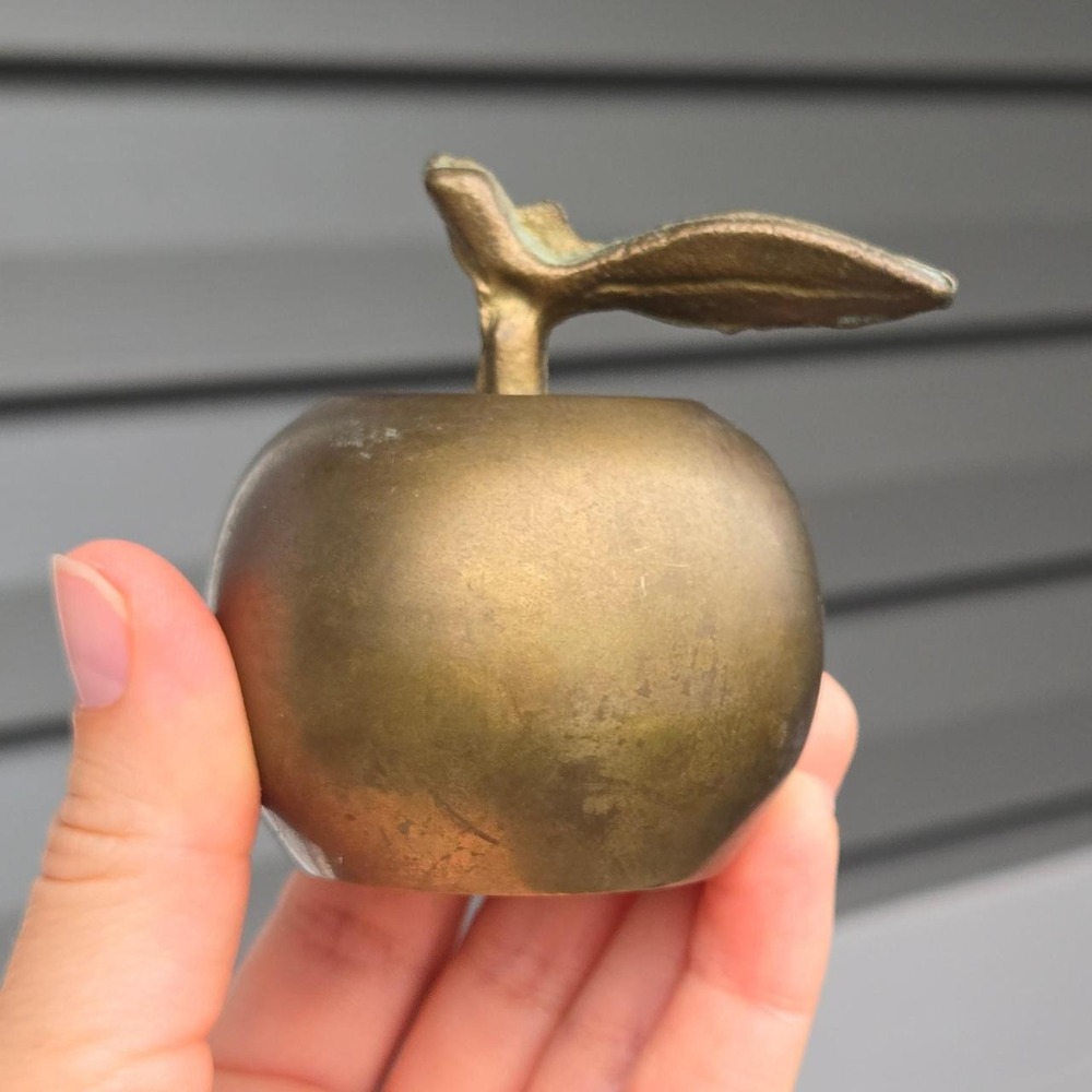 brass small apple bell decor MCM shelf decor.